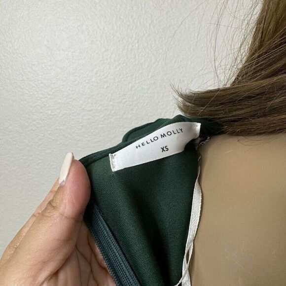 Hello Molly Midi Dress XS Green Too Epic Long Sleeve Fitted Twist Front Slit - Picture 10 of 15